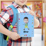 Personalized Avatar Cartoon Pattern 120 Pages A5 Lined Spiral Notebook with Name and Initial Birthday Gift for Boys Girls