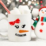 Personalizzato Carino sorridente Carrot Nose Snowman Face 11 oz / 15 oz tazza di ceramica con nome Natale Festival Inverno regalo per i bambini della 