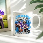 Personalisierte bunte Flamme Lightning 1-5 Fotos Collage 11oz Keramik Becher Untersetzer mit Namen Geburtstag Team Geschenk für Sportliebhaber Spieler