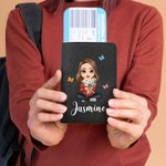 Personalized Cartoon Character Birth Flower Bouquet PU Leather Passport Holder Luggage Tag with Name Birthday Accessory Gift for Women