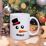 Personalizzato Carino sorridente Carrot Nose Snowman Face 11 oz / 15 oz tazza di ceramica con nome Natale Festival Inverno regalo per i bambini della 