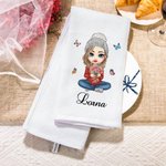 Personalised Cartoon Family Birth Flower 100% Cotton Absorbent Waffle Tea Towel with  Name Kitchen Decor Birthday Housewarming Gift for Mom Grandma