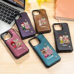 Personalizzato Cartoon Girl Glitter Bow Christmas Tree Pelle Flip Portafoglio Phone Case con portacarte e blocco RFID regalo per la famiglia amico