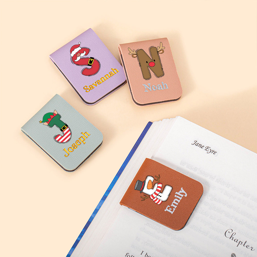 Marque-page magnétique en cuir personnalisé Bonhomme de neige élan Elfe Initiale Fournitures scolaires Noël Anniversaire Cadeau pour enfants rats de bibliothèque