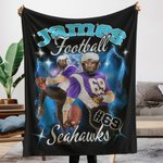 Couverture en Polaire ou Sherpa Personnalisée avec Nom Texte Numéro et 1-5 Photos Cadeau Anniversaire pour Amateur de Sport de Balle