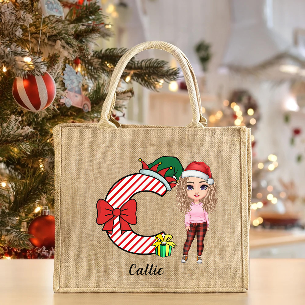Sac en toile de jute avec nom Cadeau de Noël pour la famille et les amis