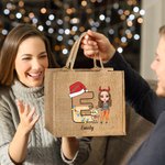 Personalizada Navidad Inicial Caricatura Personaje Ecológico Bolsa de Yute con Nombre Regalo de Navidad para la Familia Amigo