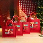 Personalised Cousin Crew Cartoon Character Large Red Burlap Tote Bag with Name Party Favor Christmas Gift for Kids Adults