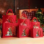 Personalised Cartoon Character with Christmas Tree Reusable Red Jute Tote Gift Bag with Initial and Name Christmas Party Gift for Family Kids