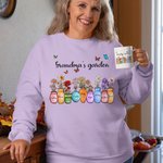 Personalized Grandma's Garden Butterfly Crewneck Sweatshirt with 1-10 Birth Flowers and Names Birthday Mother's Day Gift for Mom Grandma
