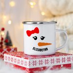 Personalised Cute Carrot Snowman 12oz Enamel Mug with Name Birthday Christmas Gift for Family Kids