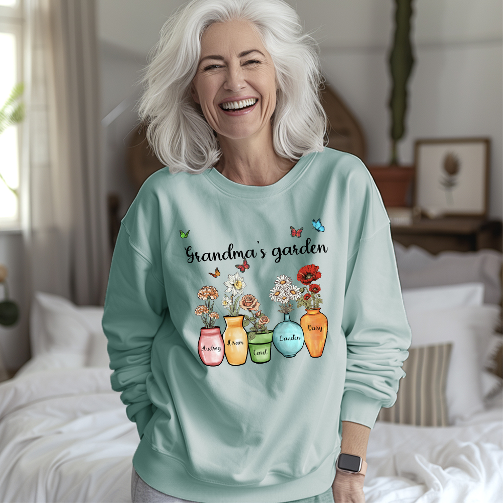 Sweatshirt Personnalisé avec 1-10 Fleurs de Naissance et Noms Cadeau Fête des Mères pour Maman Grand-mère
