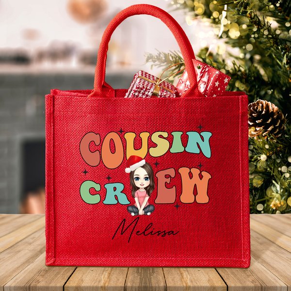 Primo Personalizado Crew Cartoon Personaje Grande Rojo Bolsa de Arpillera con Nombre Favor de Fiesta Regalo de Navidad para Niños Adultos