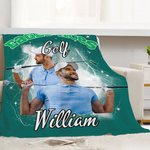 Couverture en Polaire ou Sherpa Personnalisée avec Nom Texte Numéro et 1-5 Photos Cadeau Anniversaire pour Amateur de Sport de Balle