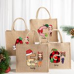 Personalizada Navidad Inicial Caricatura Personaje Ecológico Bolsa de Yute con Nombre Regalo de Navidad para la Familia Amigo