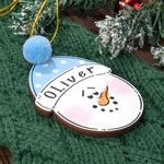 Henkilökohtainen käsin maalattu Pom Pom Hat puinen lumiukko joulukoriste nimellä söpö joulukuusi sisustus festivaali lahja perheelle lapsille