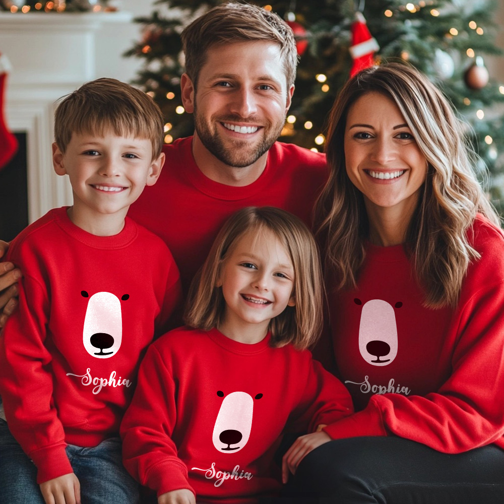 Sweatshirt Familial Personnalisé avec Texte à Design de Visage et Queue d'Animal Vêtement Multicolore pour Adulte Enfant Cadeau Noël Vacances