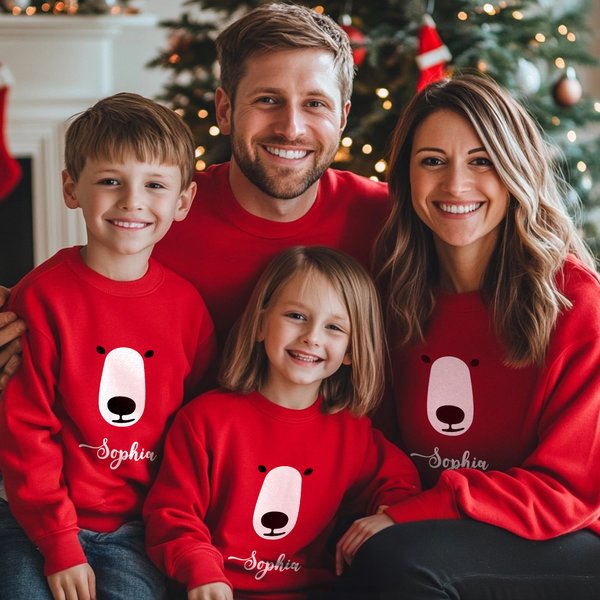 Spersonalizowana bluza dla dorosłych i dzieci z tekstem Uroczy niedźwiedź Kot Królik Zwierzęca twarz i ogon Wielokolorowa bluza dla dorosłych z tekstem Urodzinowy prezent świąteczny dla rodziny