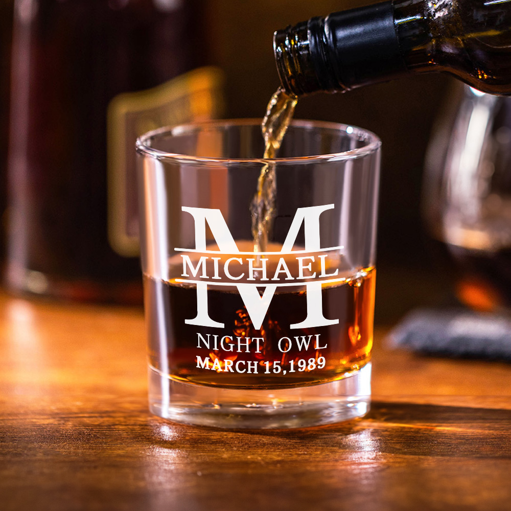 Personalized Bow Tie Monogram 10oz Whiskey Rocks Glass with Engraved ...