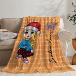 Personalizado de dibujos animados de Papá Noel sombrero de nacimiento de flores suave manta con nombres multicolor decoración del hogar de Navidad reg