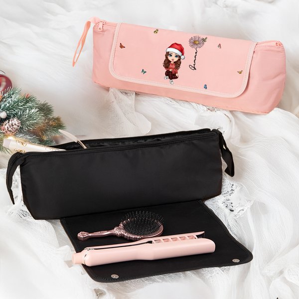 Personalised Cartoon Character Birth Flower Portable Heating Rod Storage Bag with Name  Christmas Travel Accessories Gift for Women