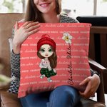 Personalized Cute Cartoon Character Birth Flower Multicolour Throw Pillow Cover with Names Home Decor Christmas Birthday Gift for Family Kids