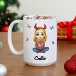 Personalizzato Cartoon mamma nonna che tiene bouquet di fiori nascita 11 oz 15 oz tazza di ceramica con nome compleanno regalo di Natale per le donne