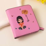 Personalised Cartoon Character Birth Flower Name Leather Compact Bifold Pocket Wallet with RFID Blocking and ID Window Birthday Gift for Family Kids