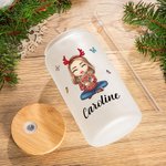 Personalisierte Cartoon Mom Oma Geburt Blumenstrauß 20oz mattiert Bier kann Glas mit Bambusdeckel und Stroh Geburtstag Weihnachtsgeschenk für Frauen