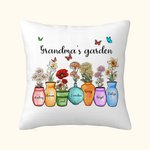 Personalized Mother's Grandma's Garden 1-10 Birth Flower Vase Throw Pillow Cover with Name Butterfly Home Decor Birthday Holiday Gift for Family
