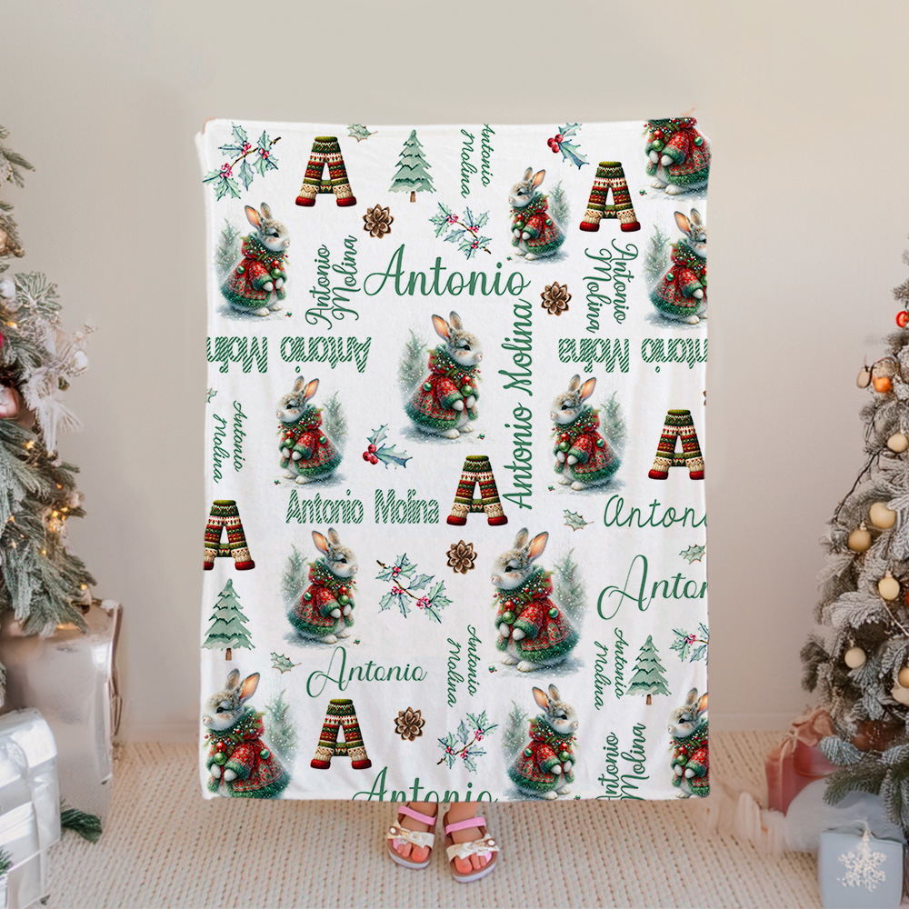 Couverture de Noël personnalisée avec initiales et nom Cadeau de décoration d'intérieur pour les enfants et la famille