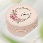 Personalized Birth Flower Wreath Portable Leather Jewellery Box with Name Travel Accessories Birthday Anniversary Gift for Women Girls