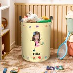 Personalized Multicolor Cartoon Photo Waterproof Laundry Storage Basket with Name and Handle Birthday Gift for Kids