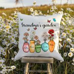 Personalized Mother's Grandma's Garden 1-10 Birth Flower Vase Throw Pillow Cover with Name Butterfly Home Decor Birthday Holiday Gift for Family