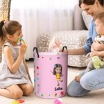 Personalized Multicolor Cartoon Photo Waterproof Laundry Storage Basket with Name and Handle Birthday Gift for Kids