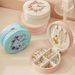 Personalized Birth Flower Wreath Portable Leather Jewellery Box with Name Travel Accessories Birthday Anniversary Gift for Women Girls