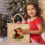 Chapeau de Père Noël personnalisé Vache Holly Flocon de neige Grand sac en toile de jute réutilisable avec nom Cadeau de Noël pour la famille Enfants