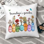 Personalized Mother's Grandma's Garden 1-10 Birth Flower Vase Throw Pillow Cover with Name Butterfly Home Decor Birthday Holiday Gift for Family