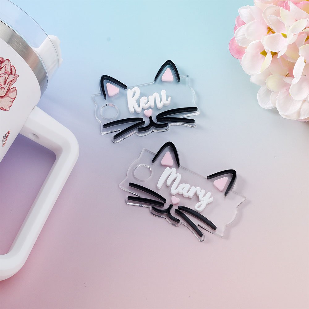 Kawaii Cat Name Tags Cute Cat ID Tags With Smiling Kitten In Pink #005