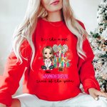 Personlig mångfärgad julgran tecknad flicka sweatshirt med namn jul födelsedagspresent för vän familj