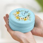 Personalized Birth Flower Wreath Portable Leather Jewellery Box with Name Travel Accessories Birthday Anniversary Gift for Women Girls