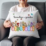 Personalized Mother's Grandma's Garden 1-10 Birth Flower Vase Throw Pillow Cover with Name Butterfly Home Decor Birthday Holiday Gift for Family
