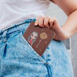 Personalised Cartoon Character Birth Flower Name Leather Compact Bifold Pocket Wallet with RFID Blocking and ID Window Birthday Gift for Family Kids