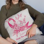 Nastro rosa personalizzato Butterfly Support Squad Throw Pillow Cover con nome Breast Cancer Fighter Awareness Decor Gift for Woman (Regalo per la don