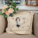 Bolso tote personalizado grande de pana con personaje de dibujo animado flor de nacimiento y nombre regalo de cumpleaños para mujeres y chicas