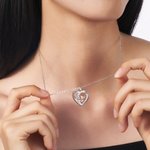 Personalized Heart Shape Two Tone Grandma Granddaughter Necklace with Engraved Name Dainty Jewelry Birthday Anniversary Gift for Women