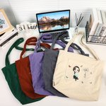 Bolso tote personalizado grande de pana con personaje de dibujo animado flor de nacimiento y nombre regalo de cumpleaños para mujeres y chicas