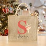 Sac en toile de jute avec initiales et nom Casse-Noisette Fée Ballet Girl Cadeau d'anniversaire pour la famille et les enfants