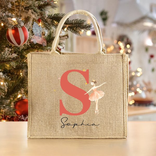 Sac en toile de jute avec initiales et nom Casse-Noisette Fée Ballet Girl Cadeau d'anniversaire pour la famille et les enfants