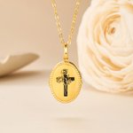 Croce personalizzata di nascita Bouquet di fiori Collana fotografica Gioielli incisi cristiani Regalo di battesimo, compleanno, Natale per le donne